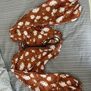 Floral Brown Cropped Blouse